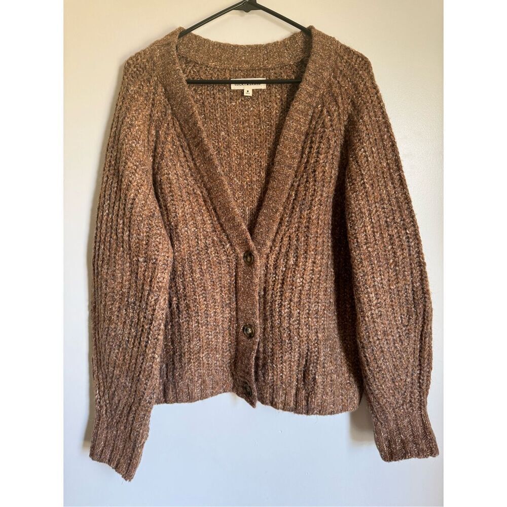 Lucky Brand chunky brown button wool shaker cardigan sz M women’s knitted cozy m - Picture 2 of 6